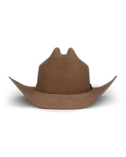 El Tucson Hats San Marcos Texana Camel es un sombrero vaquero marrón de ala ancha hecho 100% de lana, con un ala ligeramente curvada y una cinta sencilla, sobre un fondo blanco.