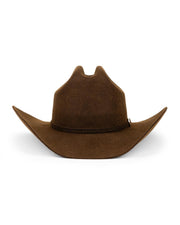 El San Marcos Texana Café de Tucson Hats es un sombrero vaquero marrón de ala ancha hecho 100% de fieltro de lana, mostrado de frente sobre un fondo blanco.