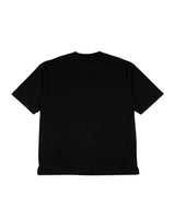 La camiseta VAQUERO VAQUERA Negro Tee, una ligera camiseta negra de manga corta, se muestra plana por detrás sobre un fondo blanco.